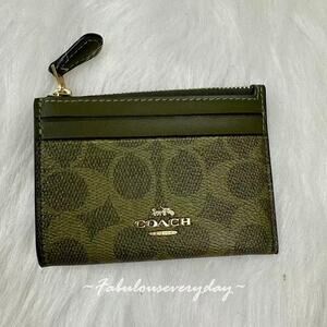 Coach Mini Skinny Id Case In Signature Canvas In Olive CW870 Key Ring NWT